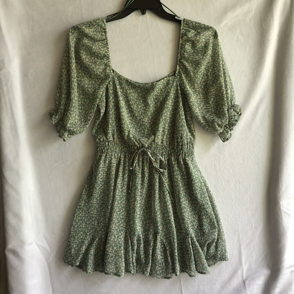 NWT Mi Ami Green & Pink Floral Prairie Cottagecore Mini Dress Size Small